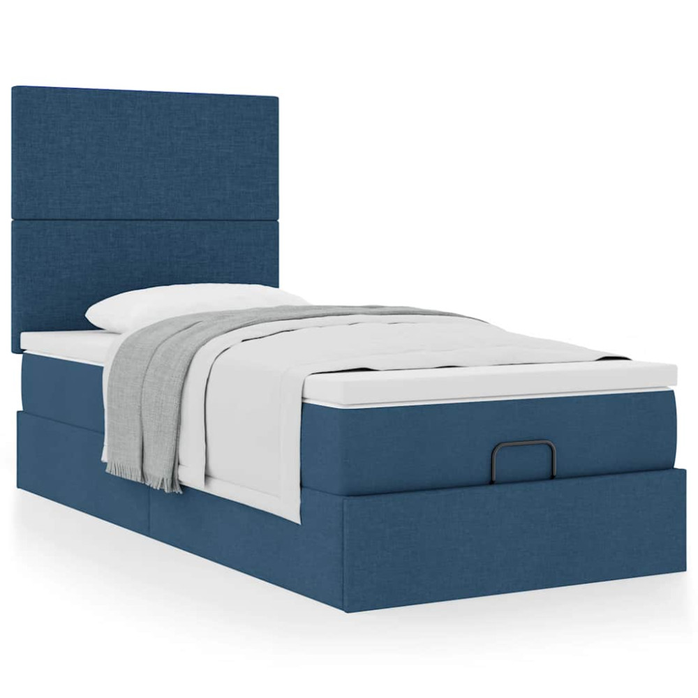 Produktbild för Ottoman sängram med madrass blå 90x190 cm tyg