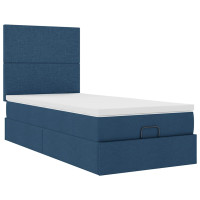 Produktbild för Ottoman sängram med madrass blå 90x190 cm tyg