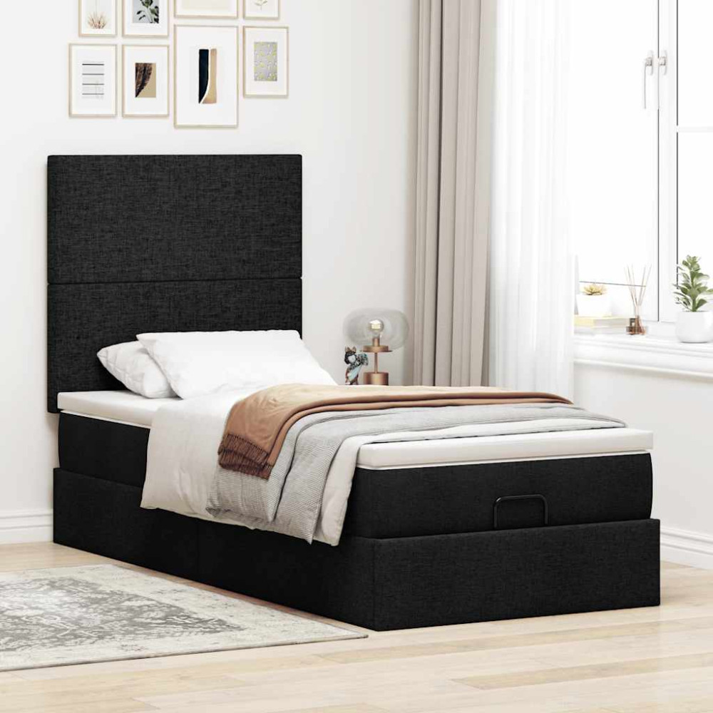 Produktbild för Ottoman säng med madrass svart 100x200 cm tyg