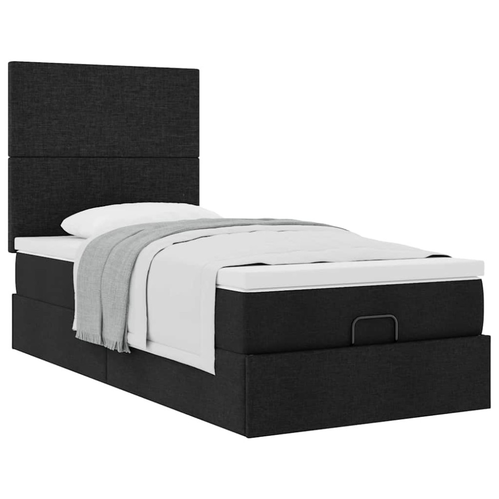 Produktbild för Ottoman säng med madrass svart 100x200 cm tyg