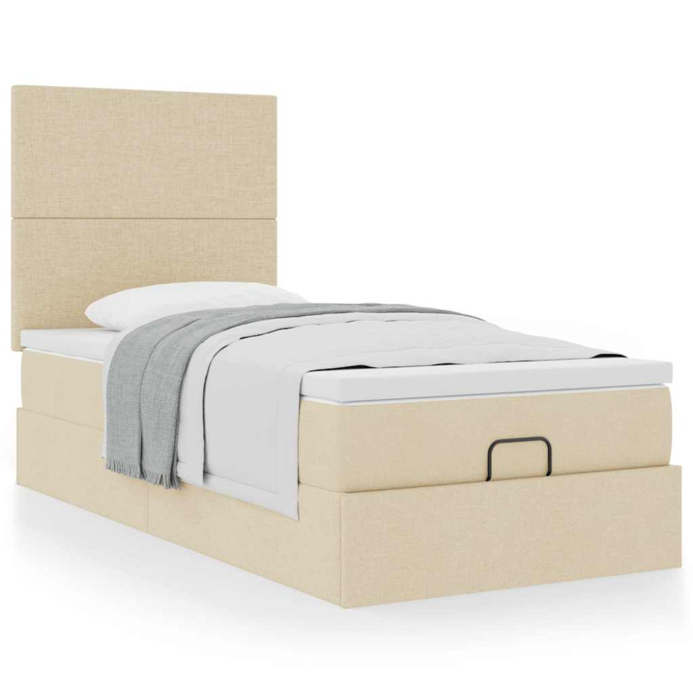 Produktbild för Ottoman säng med madrass gräddvit 100x200 cm tyg