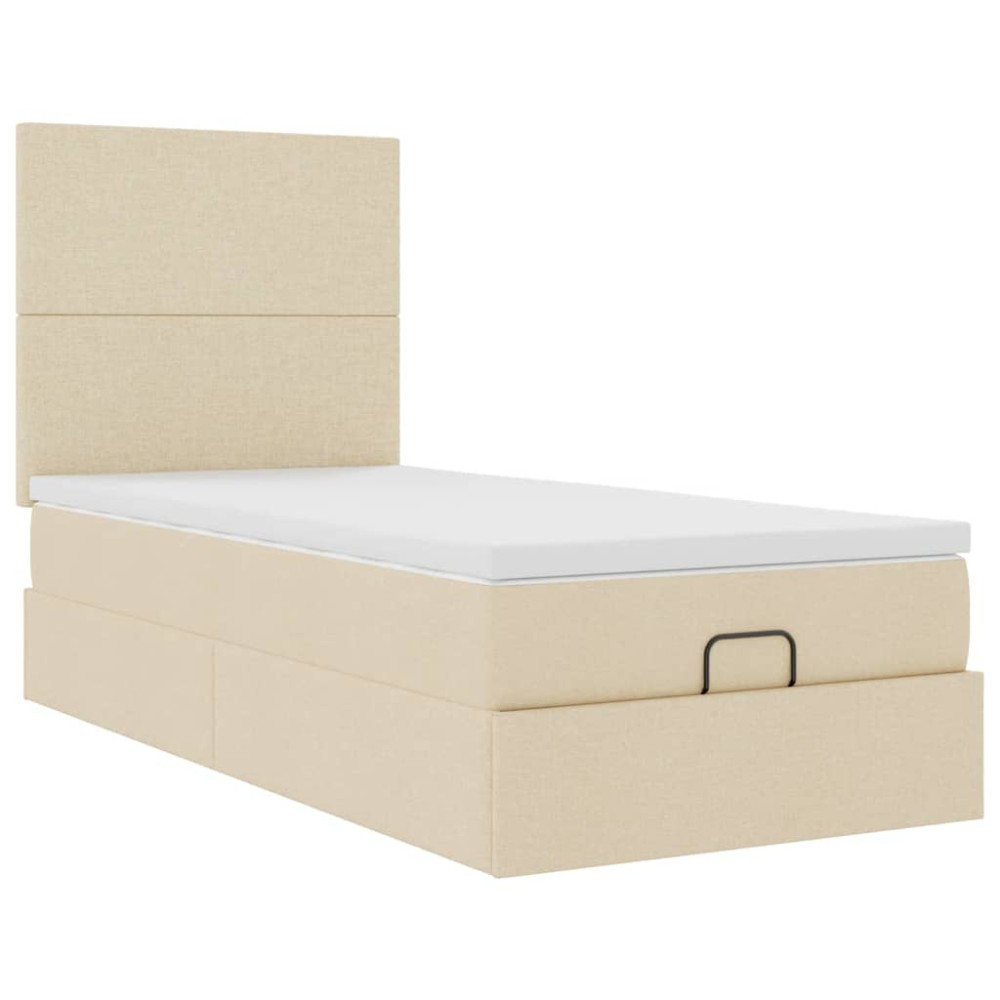 Produktbild för Ottoman säng med madrass gräddvit 100x200 cm tyg
