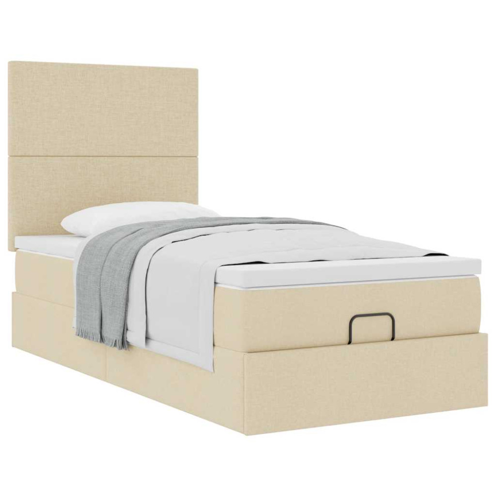 Produktbild för Ottoman säng med madrass gräddvit 100x200 cm tyg