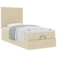 Produktbild för Ottoman säng med madrass gräddvit 100x200 cm tyg