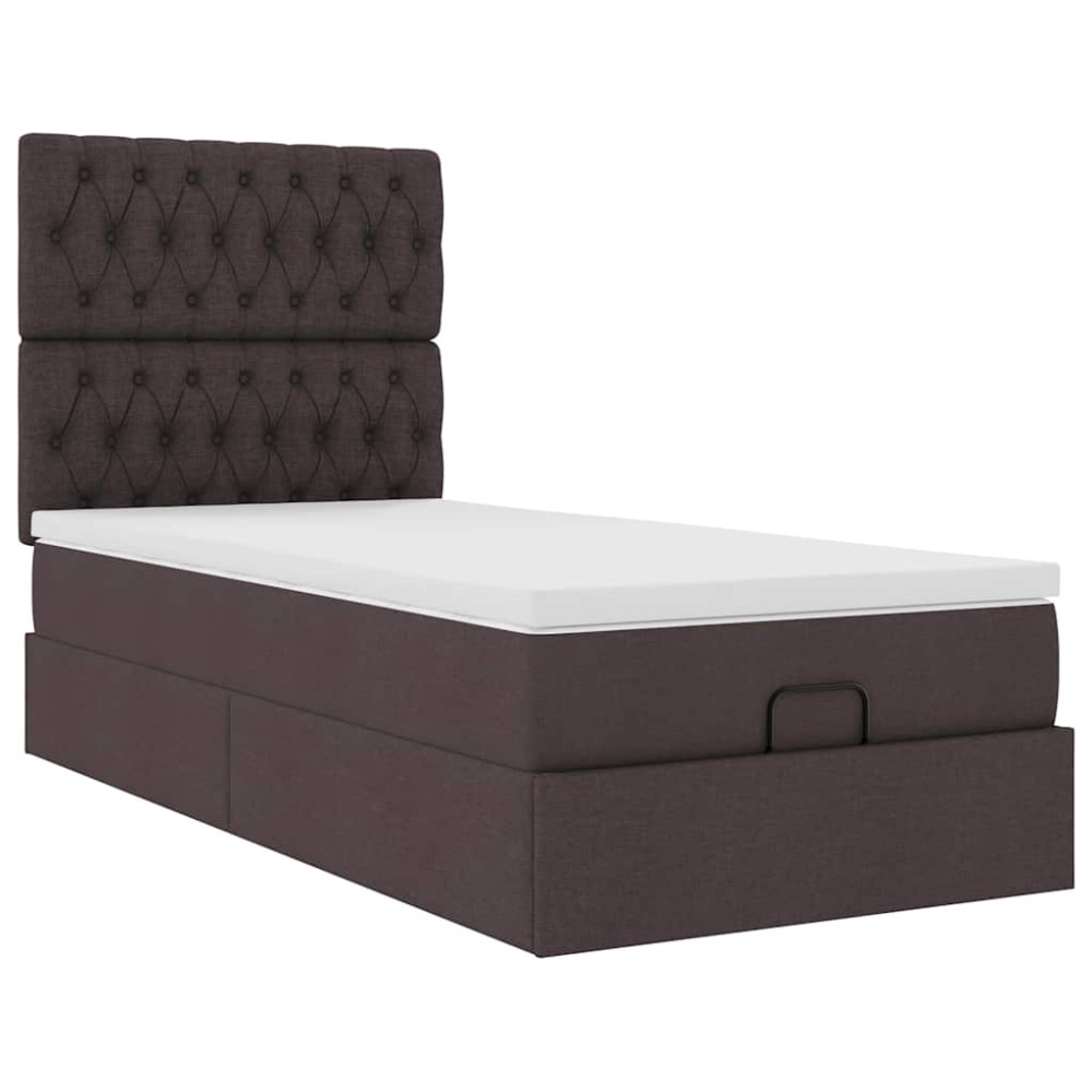 Produktbild för Ottoman sängram med madrass mörkbrun 80x200 cm tyg
