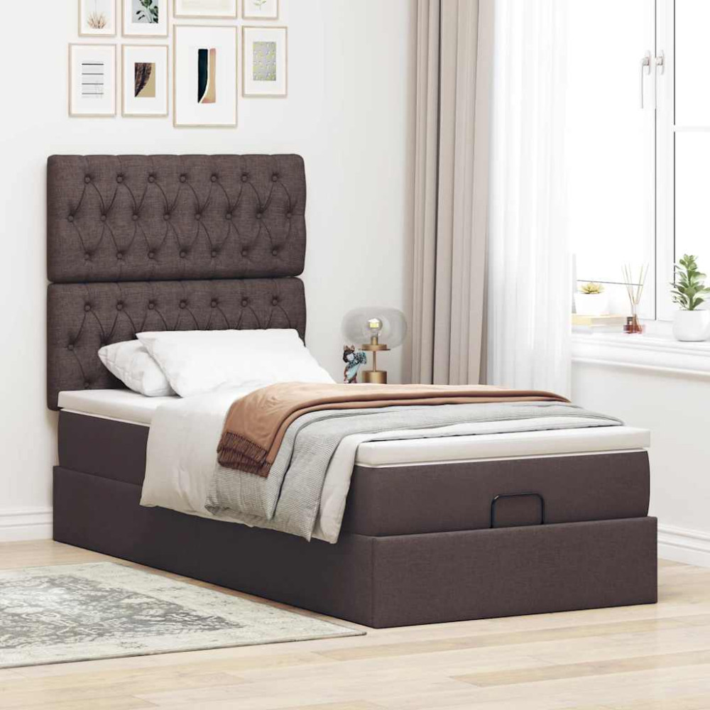 Produktbild för Ottoman sängram med madrass mörkbrun 80x200 cm tyg