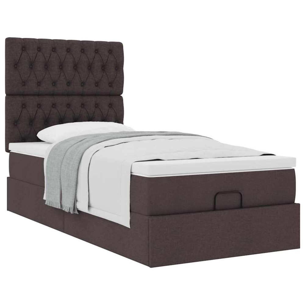 Produktbild för Ottoman sängram med madrass mörkbrun 80x200 cm tyg