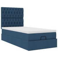 Produktbild för Ottoman sängram med madrass blå 90x190 cm tyg