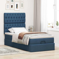 Produktbild för Ottoman sängram med madrass blå 90x190 cm tyg