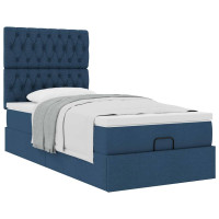 Produktbild för Ottoman sängram med madrass blå 90x190 cm tyg
