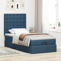 Produktbild för Ottoman sängram med madrass blå 90x190 cm tyg