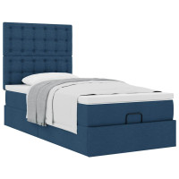 Produktbild för Ottoman sängram med madrass blå 90x190 cm tyg