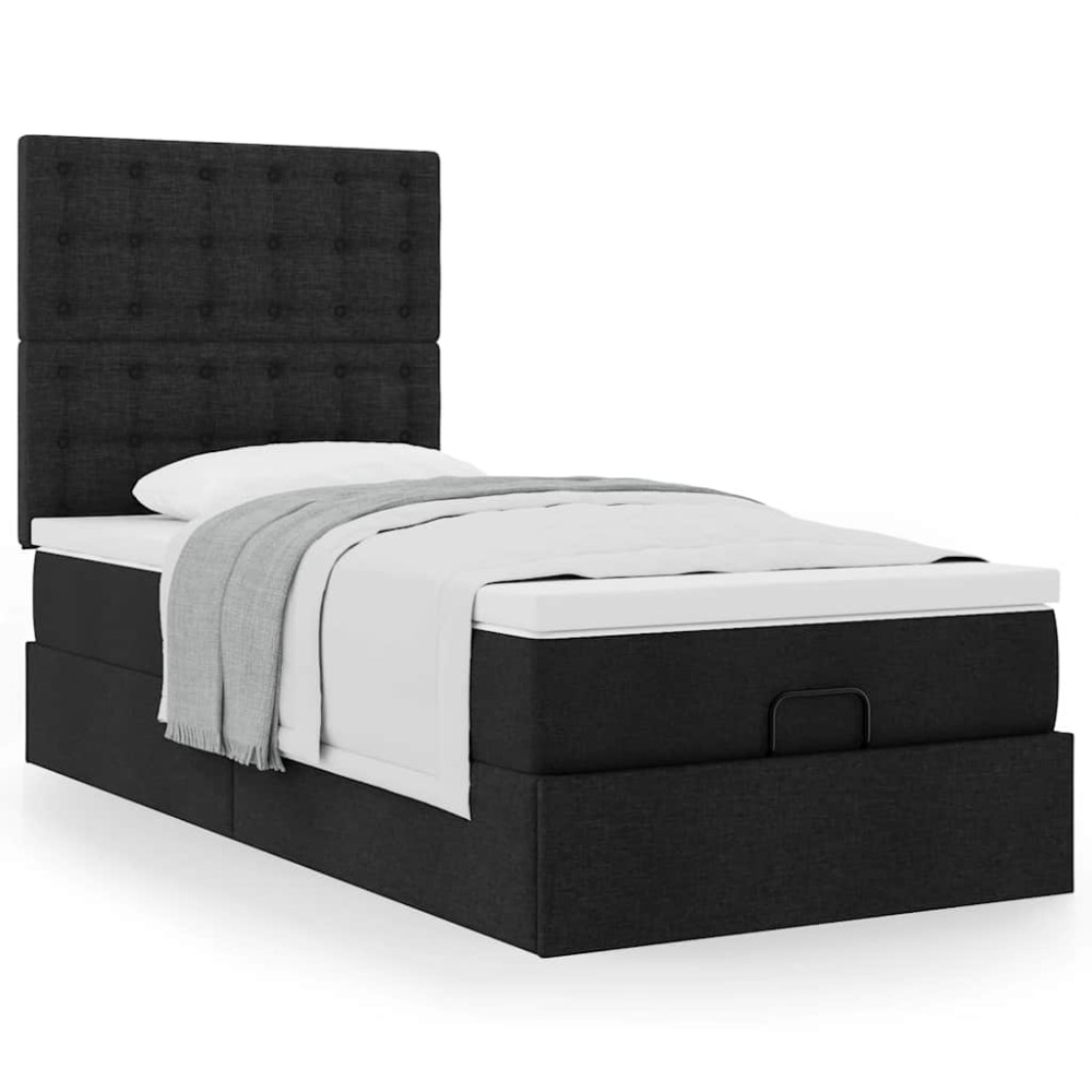 Produktbild för Ottoman säng med madrass svart 100x200 cm tyg