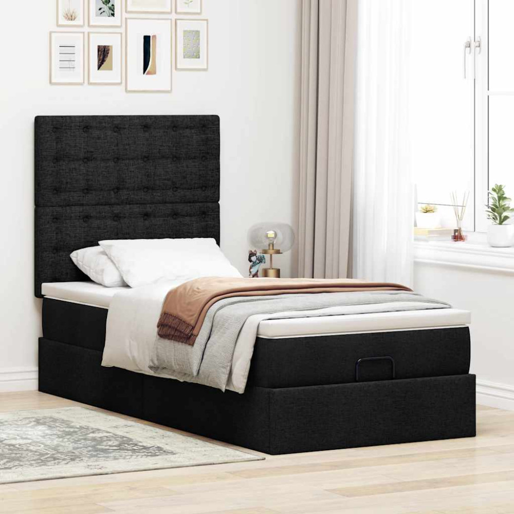 Produktbild för Ottoman säng med madrass svart 100x200 cm tyg