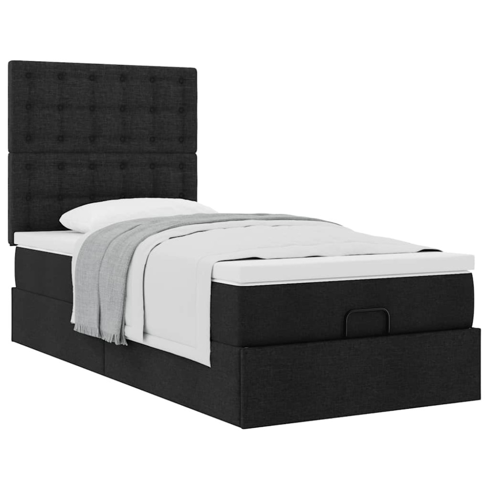 Produktbild för Ottoman säng med madrass svart 100x200 cm tyg