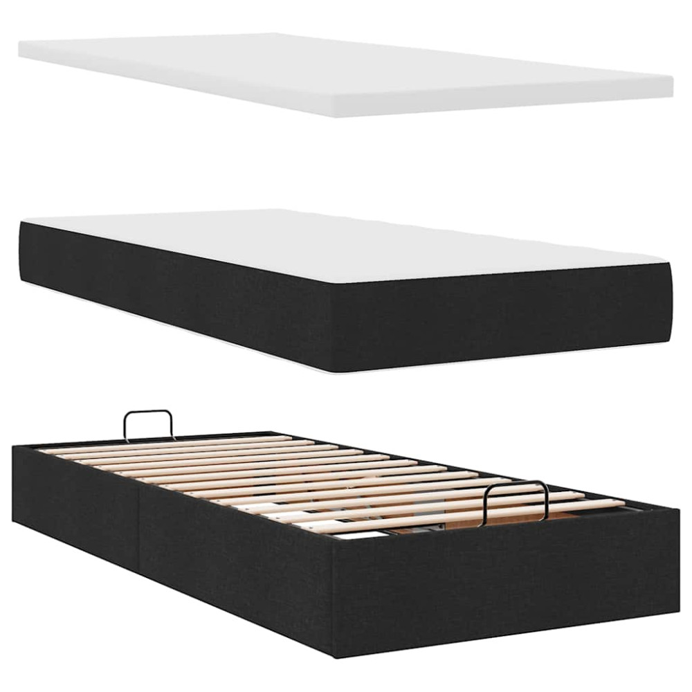 Produktbild för Ottoman säng med madrass svart 100x200 cm tyg