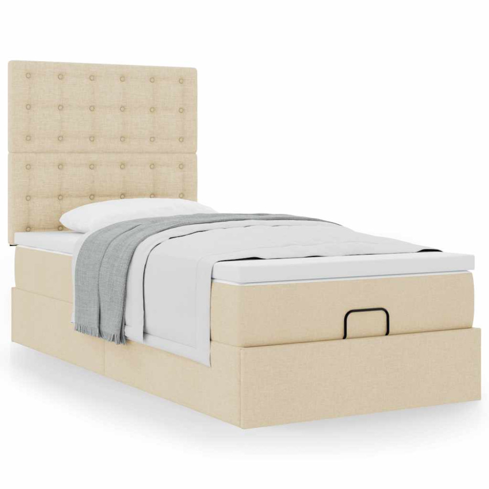 Produktbild för Ottoman säng med madrass gräddvit 100x200 cm tyg