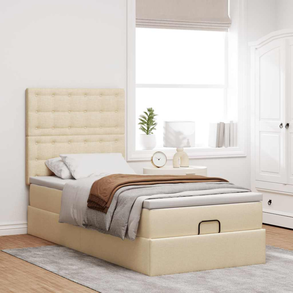 Produktbild för Ottoman säng med madrass gräddvit 100x200 cm tyg