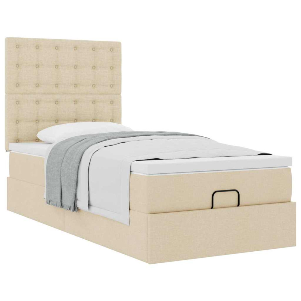 Produktbild för Ottoman säng med madrass gräddvit 100x200 cm tyg