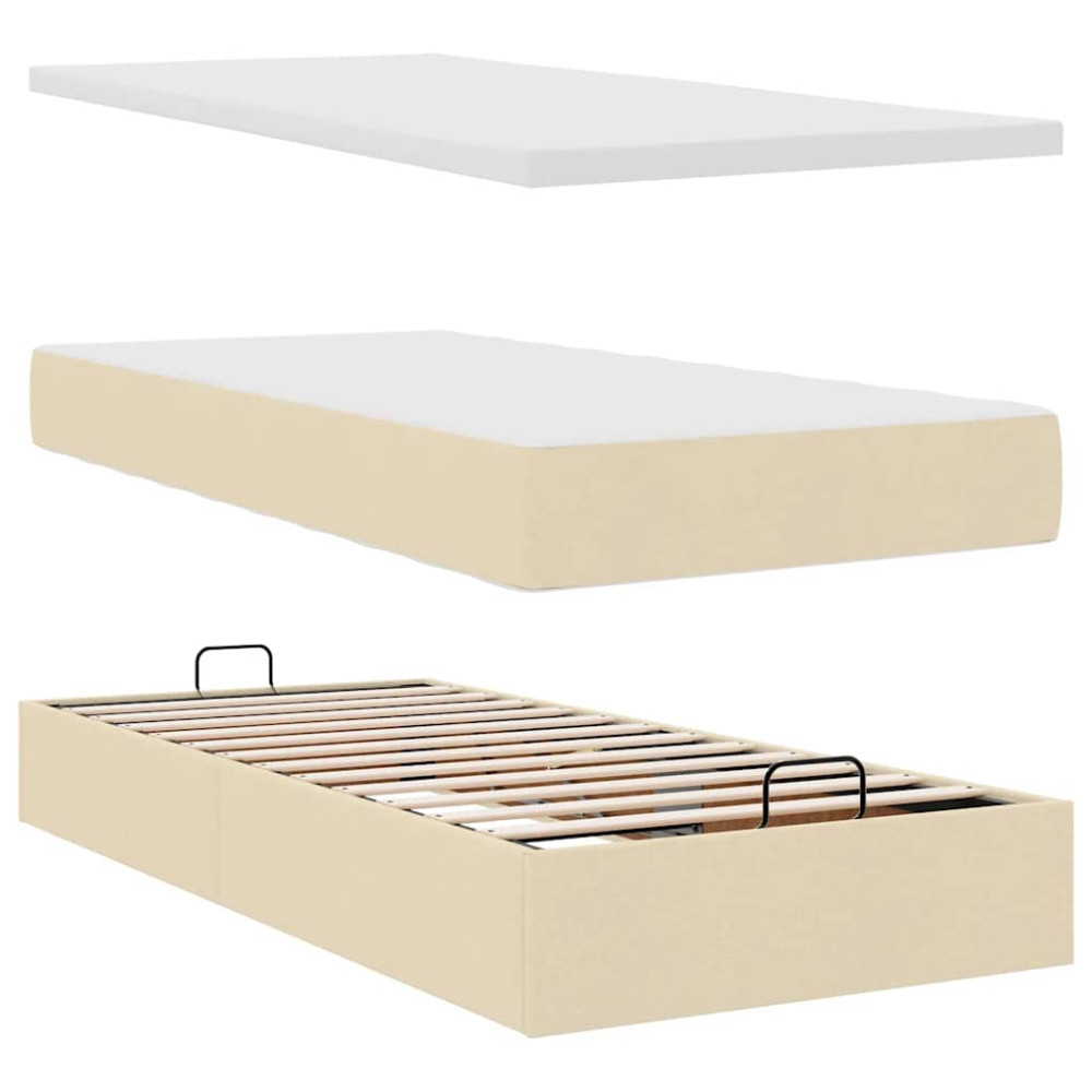 Produktbild för Ottoman säng med madrass gräddvit 100x200 cm tyg