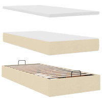 Produktbild för Ottoman säng med madrass gräddvit 100x200 cm tyg