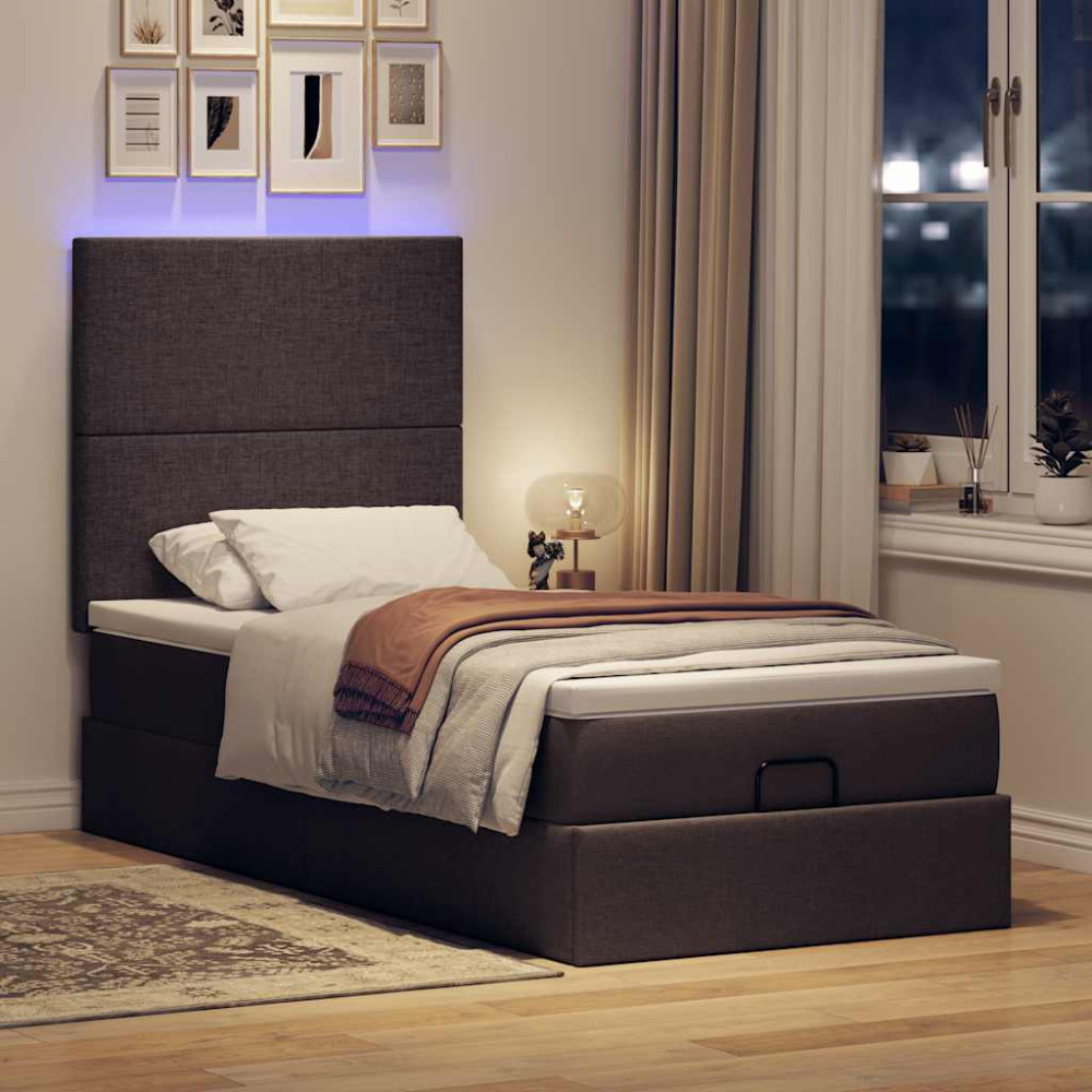 Produktbild för Ottoman sängram med madrass mörkbrun 80x200 cm tyg