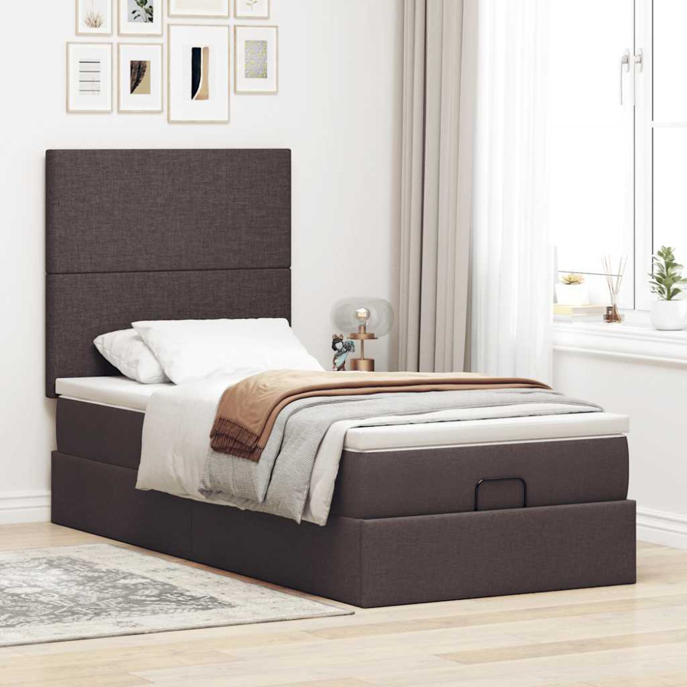 Produktbild för Ottoman sängram med madrass mörkbrun 80x200 cm tyg