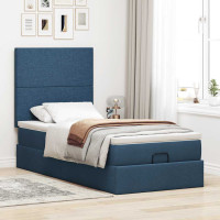 Produktbild för Ottoman sängram med madrass blå 90x190 cm tyg