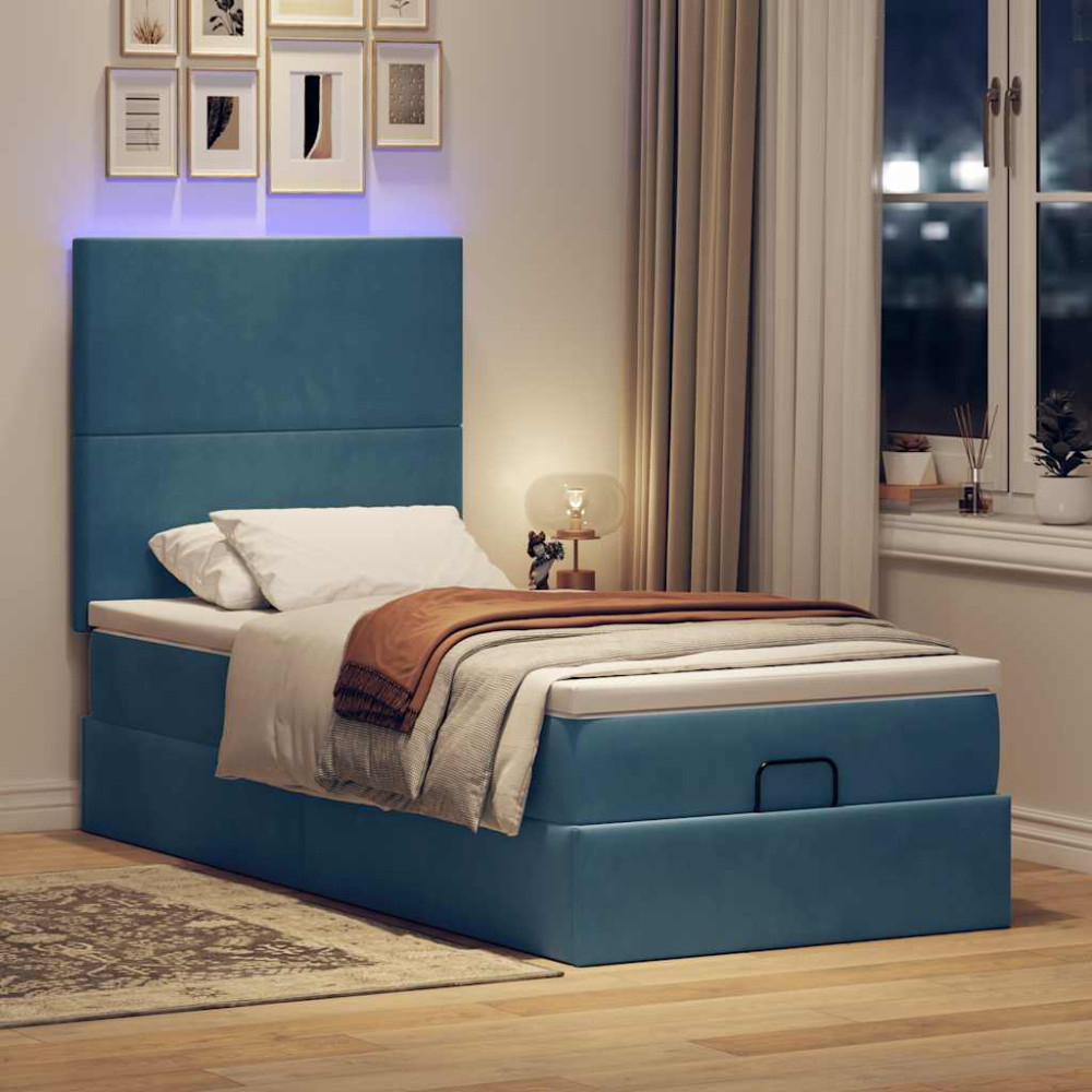 Produktbild för Ottoman sängram med madrasser mörkblå 90x190 cm sammet