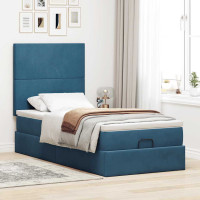 Produktbild för Ottoman sängram med madrasser mörkblå 90x190 cm sammet