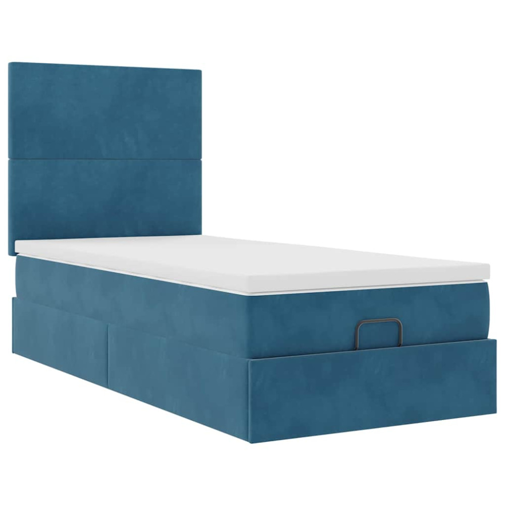 Produktbild för Ottoman sängram med madrasser mörkblå 90x190 cm sammet