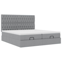 Produktbild för Ottoman sängram med madrasser ljusgrå 200x200 cm tyg