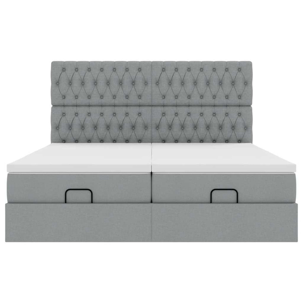Produktbild för Ottoman sängram med madrasser ljusgrå 200x200 cm tyg