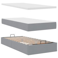Produktbild för Ottoman sängram med madrasser ljusgrå 200x200 cm tyg