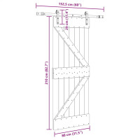 Produktbild för Skjutdörr med beslag 80x210 cm massiv furu