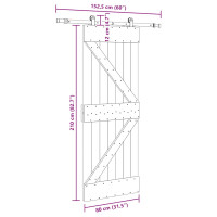 Produktbild för Skjutdörr med beslag 80x210 cm massiv furu