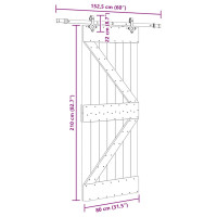 Produktbild för Skjutdörr med beslag 80x210 cm massiv furu