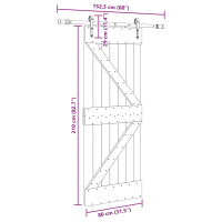 Produktbild för Skjutdörr med beslag 80x210 cm massiv furu