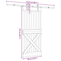 Produktbild för Skjutdörr med beslag 90x210 cm massiv furu