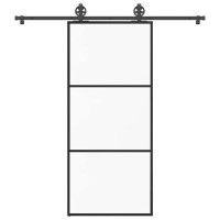 Produktbild för Skjutdörr med beslagset ESG glas och aluminium 90x205 cm