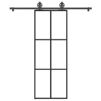 Produktbild för Skjutdörr med beslagset ESG glas och aluminium 76x205 cm