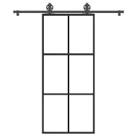 Produktbild för Skjutdörr med beslagset ESG glas och aluminium 90x205 cm