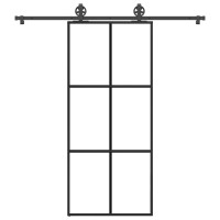 Produktbild för Skjutdörr med beslagset ESG glas och aluminium 90x205 cm