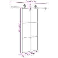 Produktbild för Skjutdörr med beslagset ESG glas och aluminium 90x205 cm