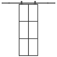 Produktbild för Skjutdörr med beslagset ESG glas och aluminium 76x205 cm