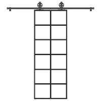 Produktbild för Skjutdörr med beslagset ESG glas och aluminium 76x205 cm