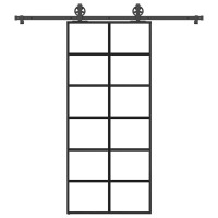 Produktbild för Skjutdörr med beslagset ESG glas och aluminium 90x205 cm