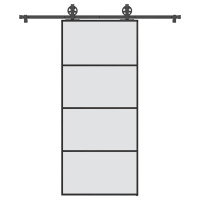 Produktbild för Skjutdörr med beslagset ESG glas och aluminium 90x205 cm