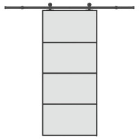 Produktbild för Skjutdörr med beslagset ESG glas och aluminium 90x205 cm