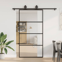 Produktbild för Skjutdörr med hårdvara 102,5x205 cm ESG-glas och aluminium